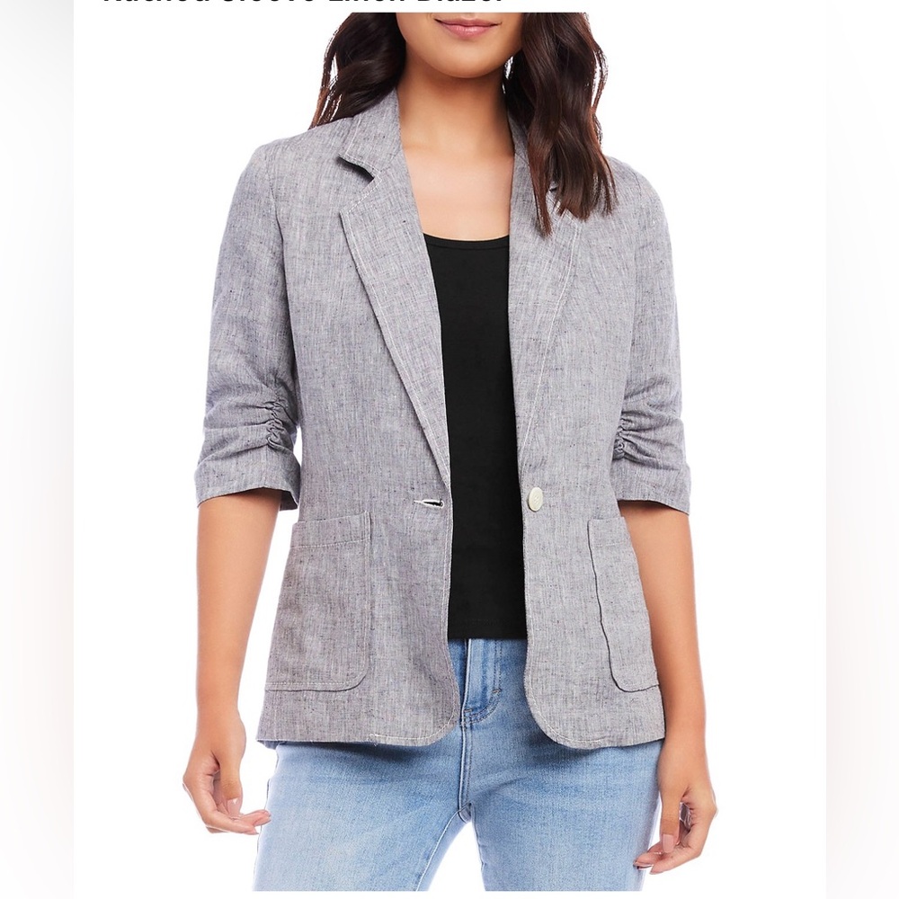 Karen Kane ruched sleeve blazer in grey size medium